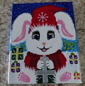 Christmas Bunny Canvas Art 8x10